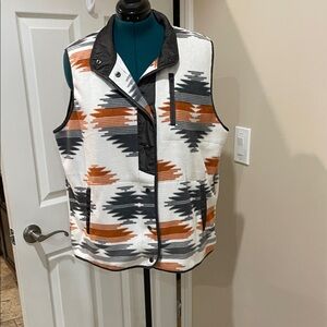 Tribal Patterned Fleece Sleeveless Vest Jacket with Button Closure 2XL